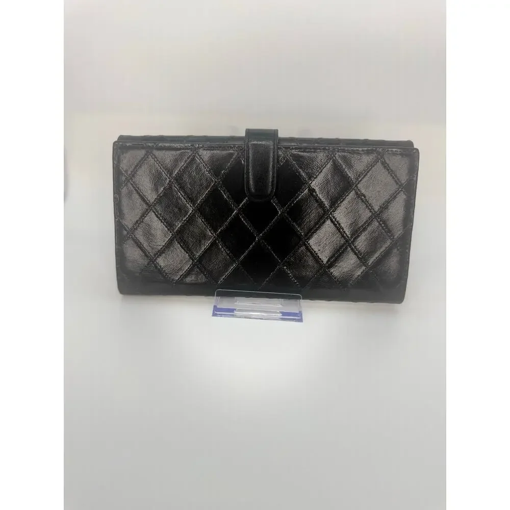 Chanel Diamond Stitch Black Calfskin Leather Flap Continental Long Wallet